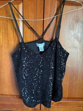 Spring and Mercer Black Sequin Spaghetti Strap Tank